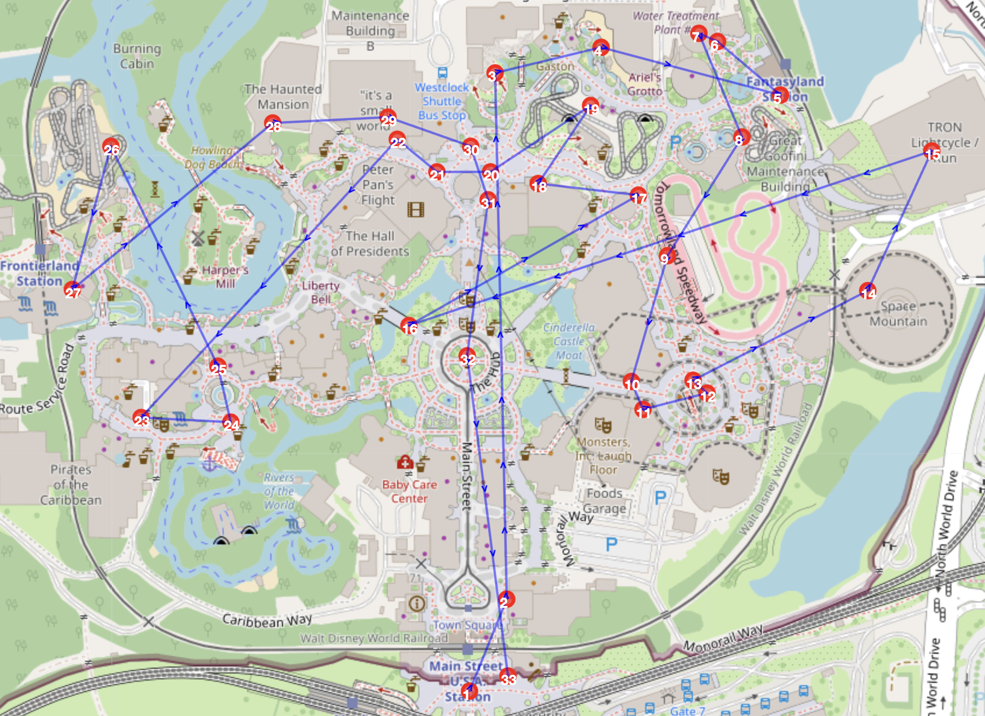 Optimized Disneyland Travel Map